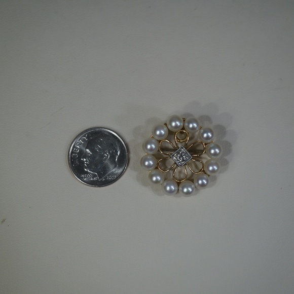 14KW & Plat. Vintage Pearl & Diamond Pend-Brooch - Picture 7 of 7